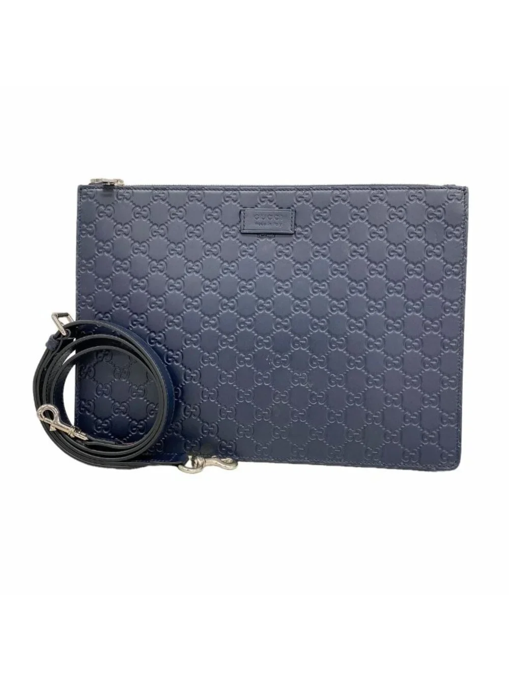 Gucci Shoulder Bag Guccissima Leather Navy Silver